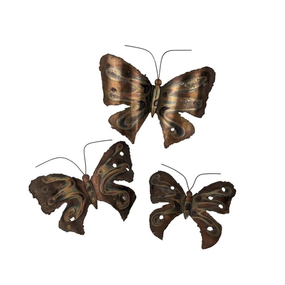 Metal Butterfly Wall Decor MCM Lot of 3 Made in Hong Kong Brutalist Vintage